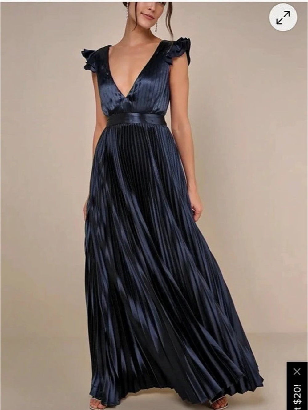Brand new Lulus Exceptional Drama Navy Blue Satin Lace-Up Pleated Maxi Dress